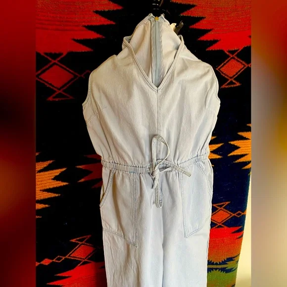 Universal Thread Indigo One Piece Cropped Bell Bottom Romper Jumpsuit! Size XS. - Picture 1 of 11